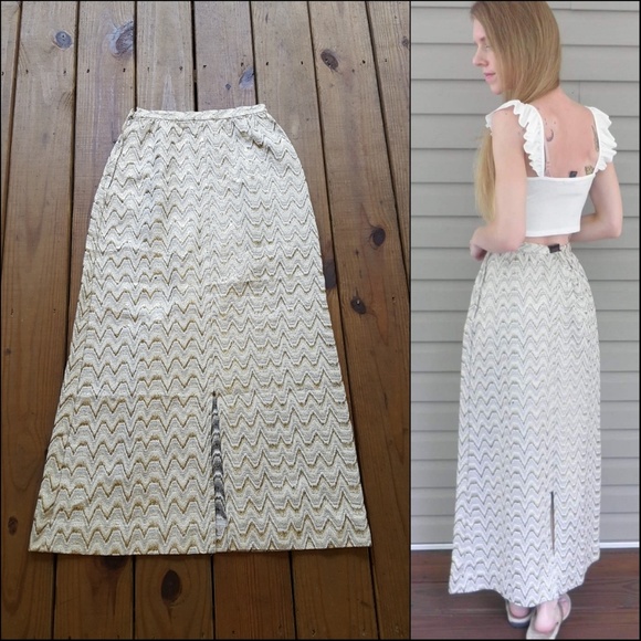 Vintage 60's S Designer Gold Sparkle Maxi Skirt - Picture 2 of 5